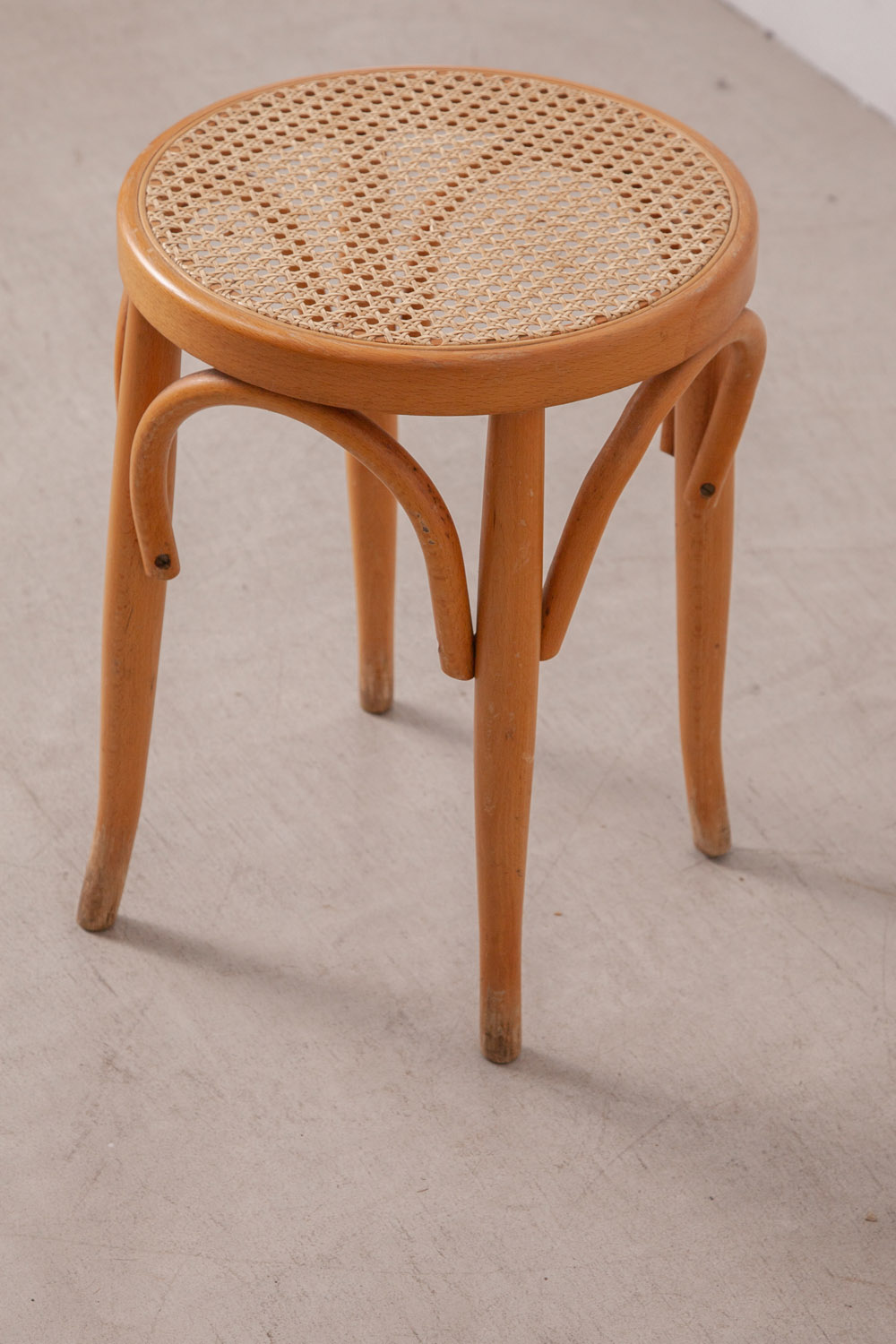 stoop | Bent Wood Round Stool in Rattan and Wood for THONET
