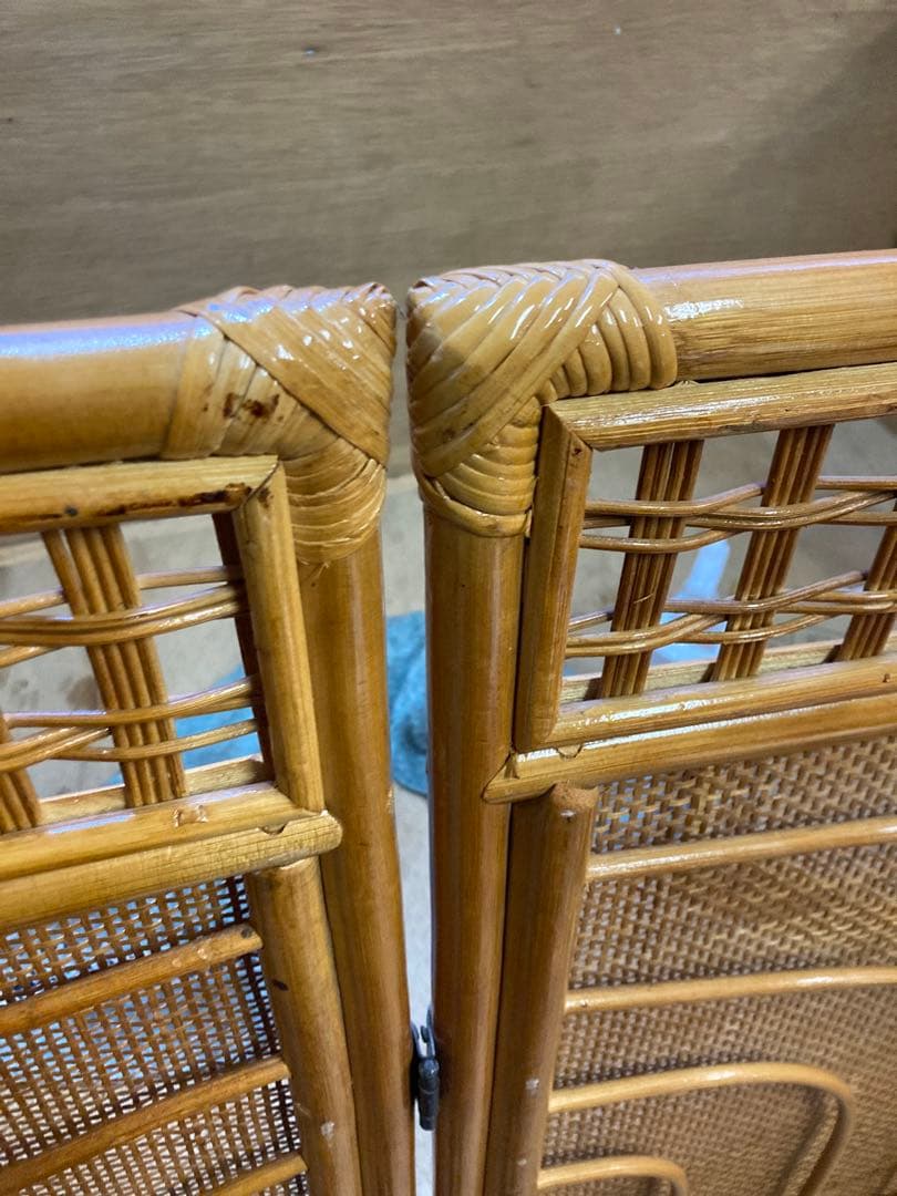 ラタン 3連 パーテーション 衝立 間仕切り 籐 昭和レトロ アンティーク