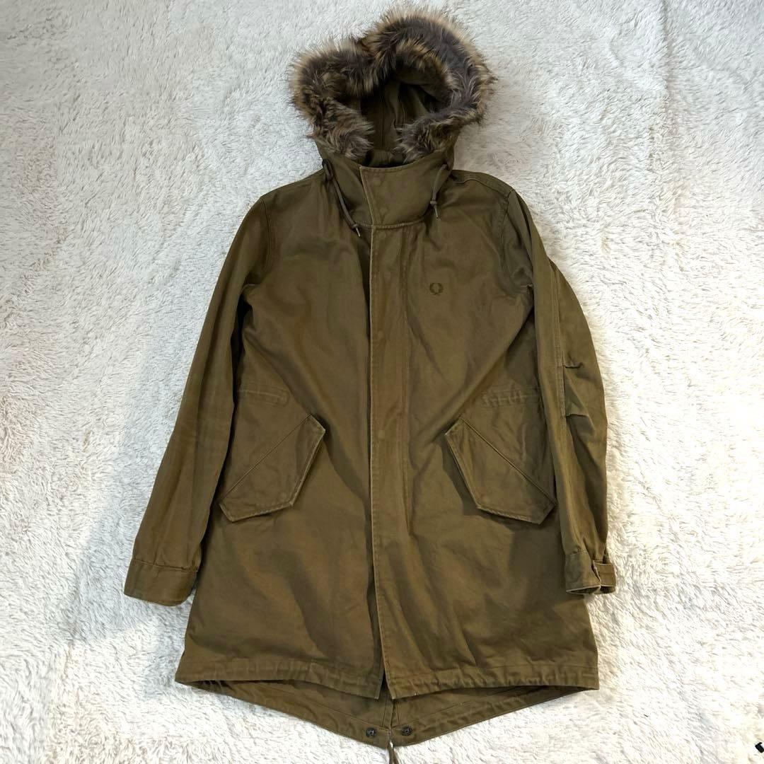 フレッドペリー モッズコート ブロックチェックボアライナー付き カーキ S