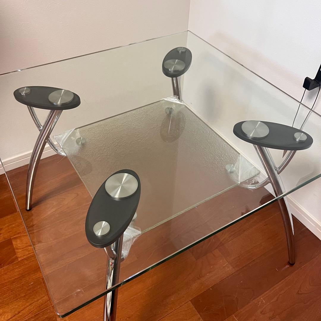 ミッドセンチュリー スクエア ガラステーブル 2段 TEMPERED GLASS