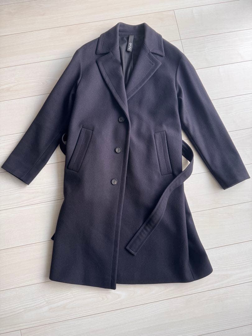 美品 HEVO OSTUNI ベルテッドコート オストゥーニ ネイビー 44