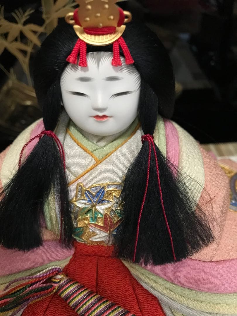 初代石川潤平 木目込 雛人形 鶴亀雛 本金蒔絵黒屏風