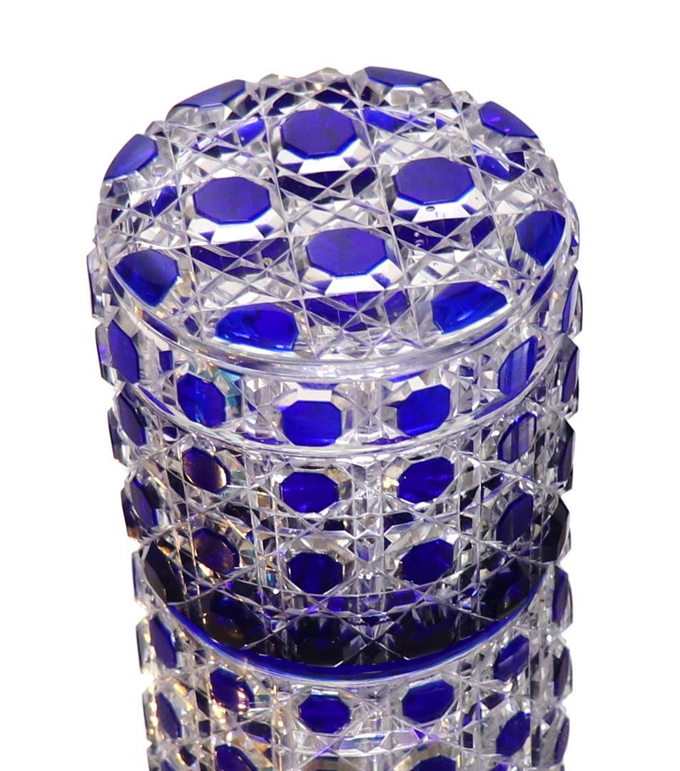 オールド・バカラ 最大サイズ円柱型 青色被せ切子装飾 ディアマン