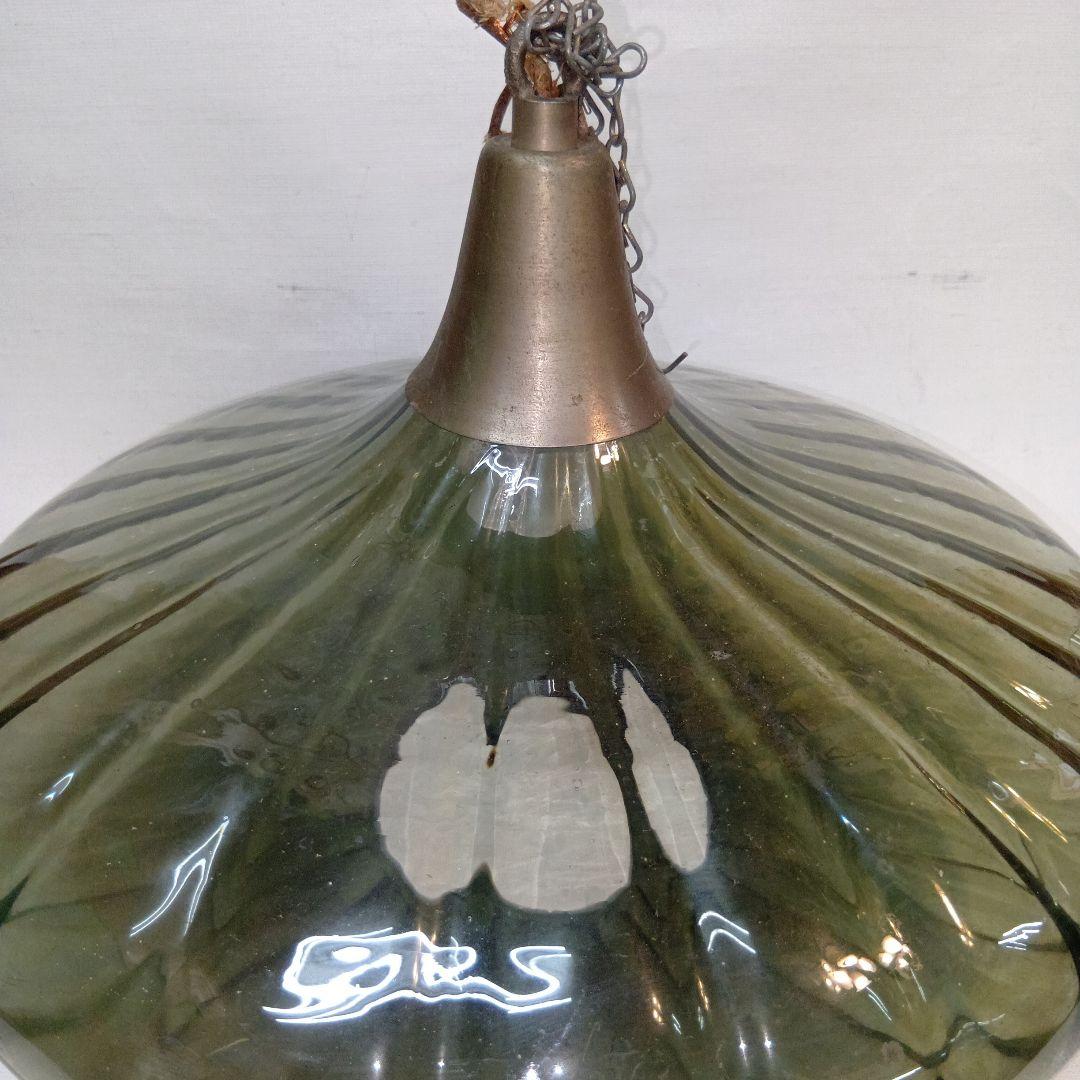 ランプシェード 緑色ストライプガラスディフューザー アンティーク