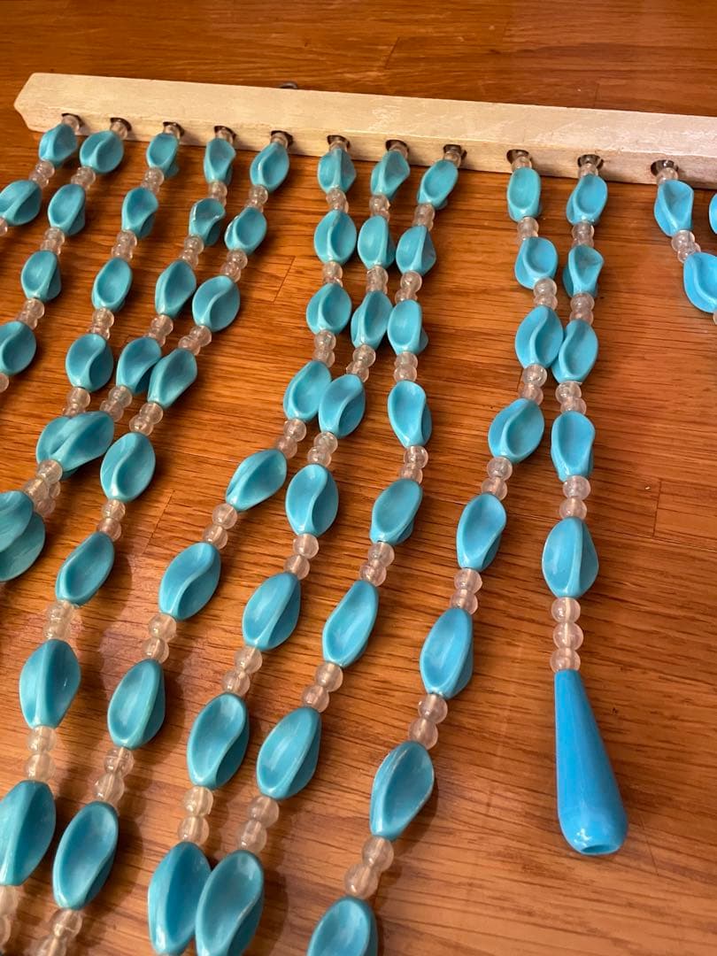 昭和レトロ ビーズのれん 簾 暖簾 レトロポップ 当時物 ブルー 水色