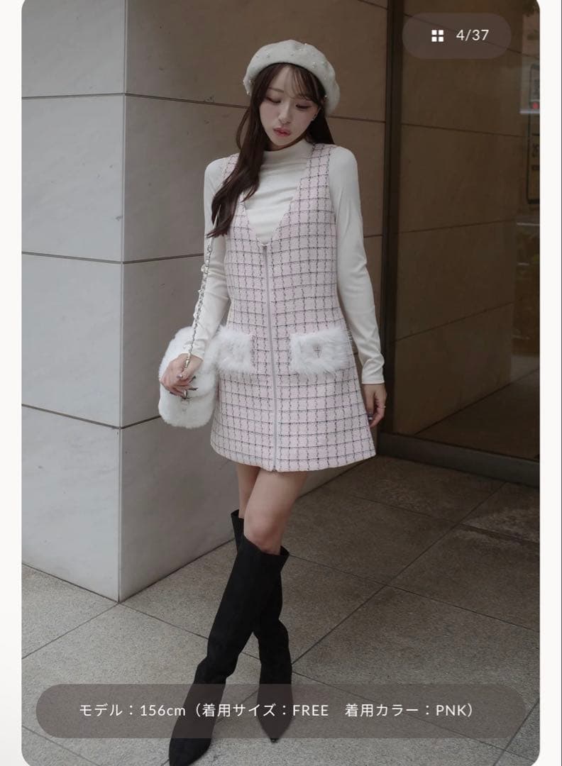 Darich フロントファスナーツイードミニワンピース ピンク F-Lサイズ