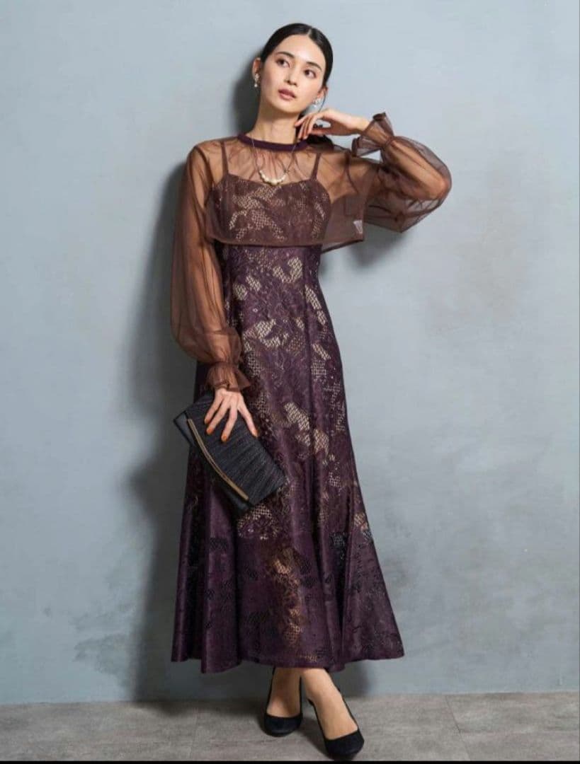 【美品】ドリードール シフォン チュール レースワンピース オケージョンドレス Dorry Doll（ドリードール） ドレス シフォン×レースバックリボン