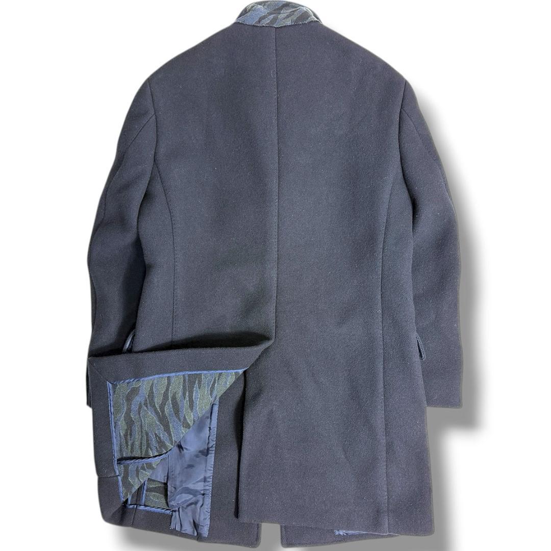 J7120 美品 リングヂャケット カモ柄裏地メルトンチェスターコート 紺 48