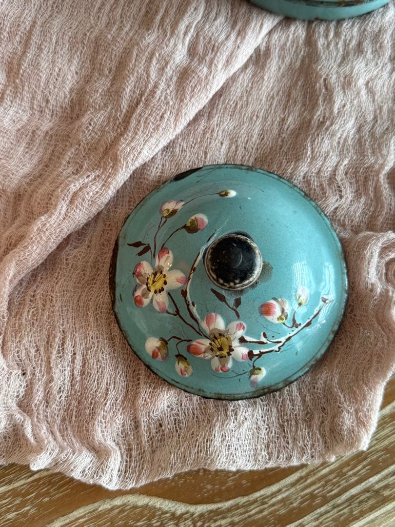 激レア！オールハンドペイントフランスアンティーク水色に小鳥柄の