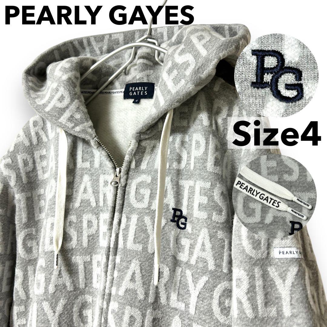 美品✨パーリーゲイツ ウール混 パーカー フーディ ロゴ 総柄 サイズ4 M〜