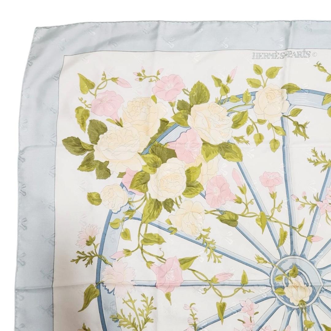 【良品 カレ90】エルメス 大判スカーフ《ロマンティック》薔薇 花柄 シルク