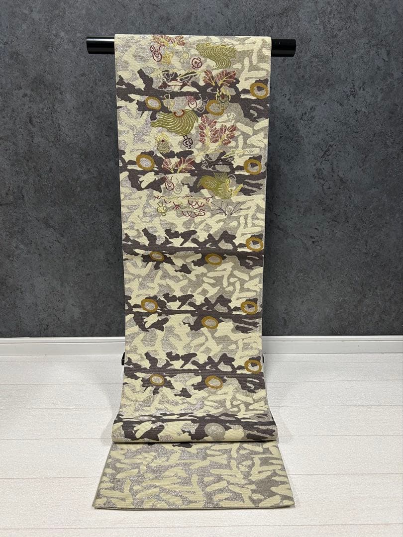 HX-84 袋帯 両面 宝尽くし 鳥獣戯画 金銀糸 六通 残布