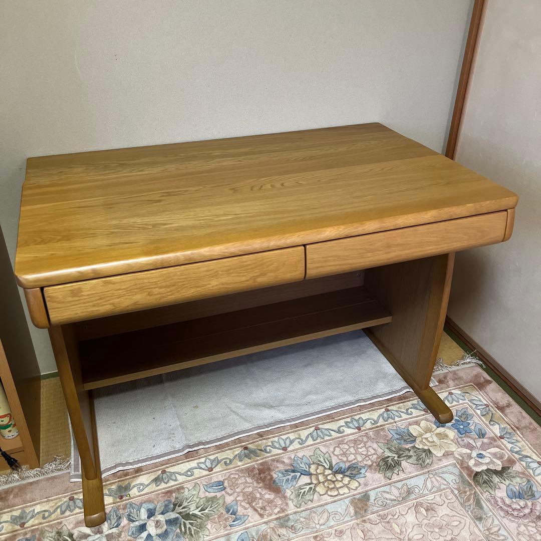 木製シンプルデスク 引き出し2つ　中古デスク、学習机　美品 木製シンプルデスク 引き出し2つ 中古デスク、学習机 美品