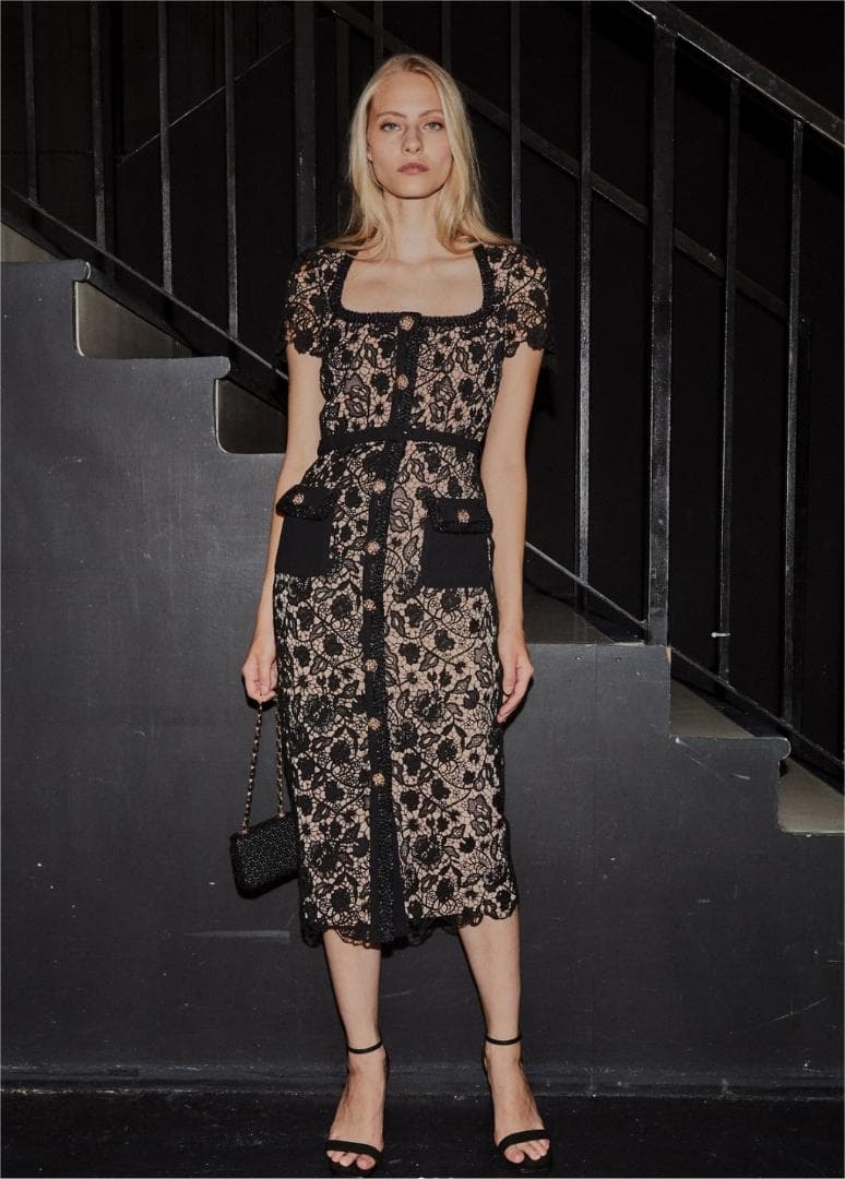 セルフポートレイト ワンピース ギピュール 花柄 レース 黒 UK8 未使用