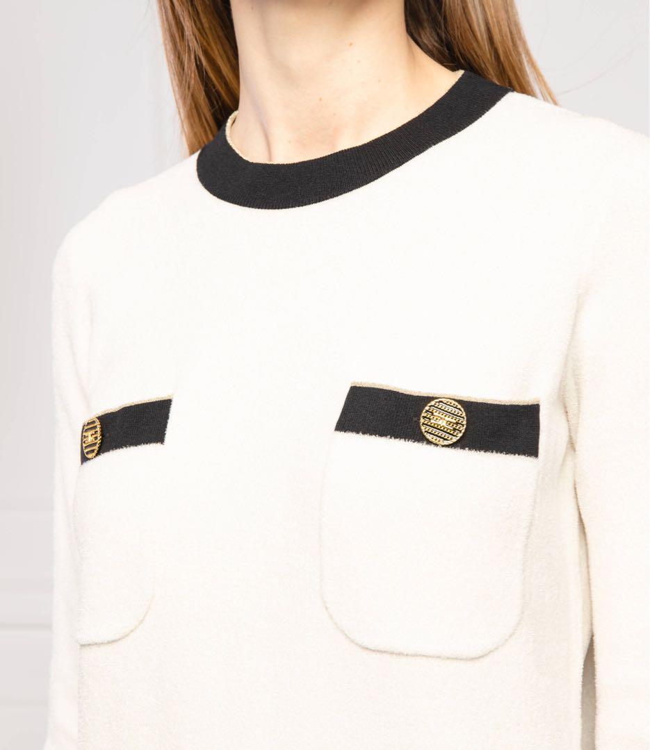 エリザベッタフランキ】ワンピース ロゴボタン 金ボタン バイカラー 白