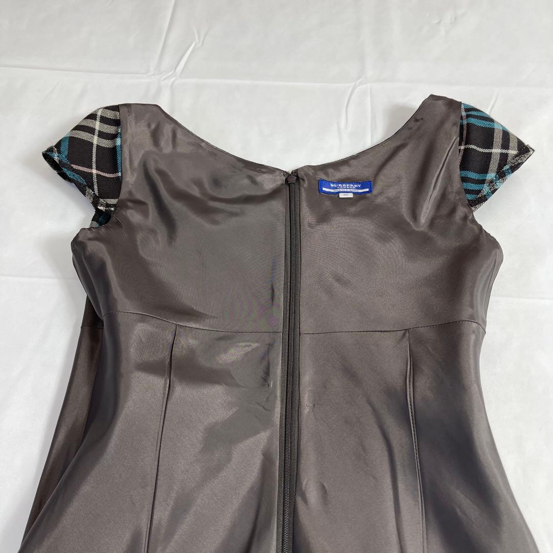 バーバリーブルーレーベル ワンピース 青 ノバチェック ロゴ刺繍 ポニー