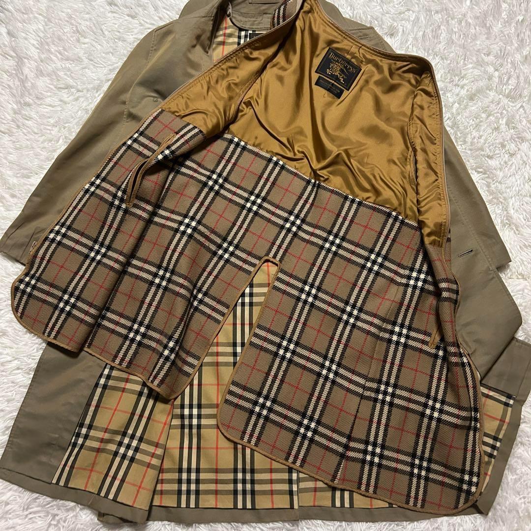 バーバリー ステンカラーコート ノバチェック インナー付き シルク ウール