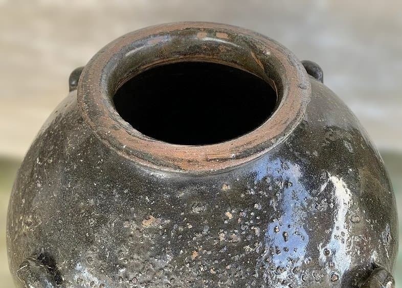 古薩摩 苗代川焼 四耳壷 黒酢壷 古民具 庭造