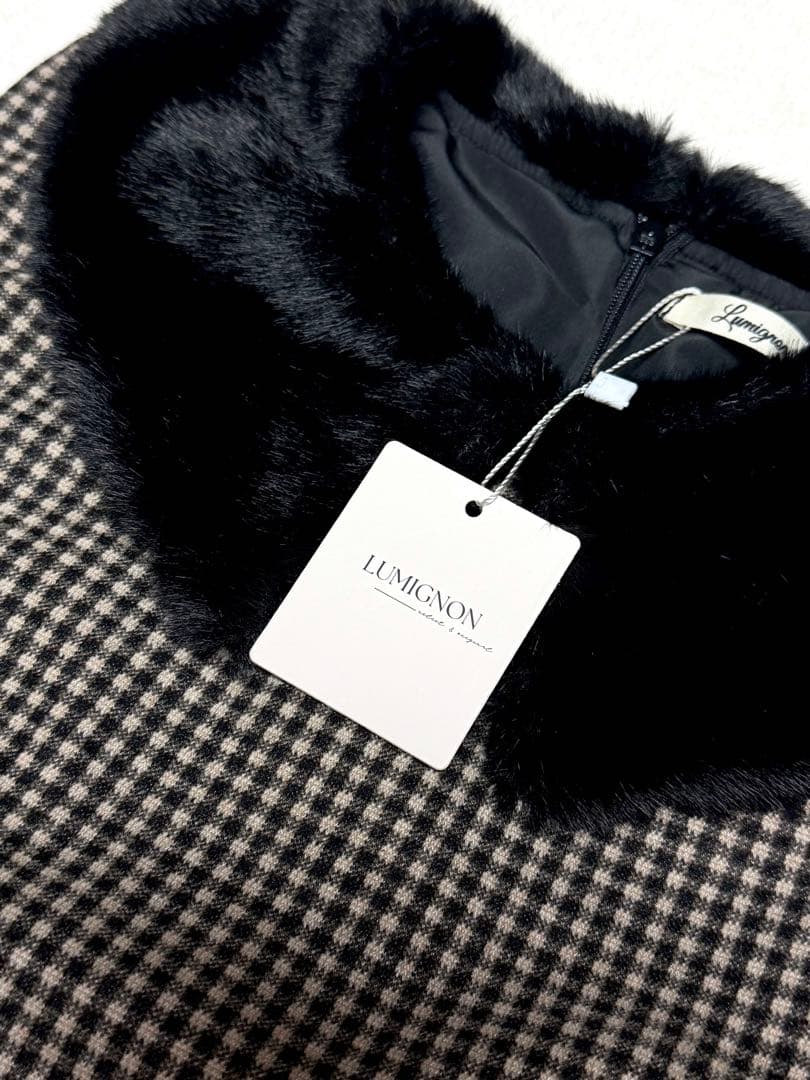 《Lumignon》ルミニョン Furcollarmicrocheckdress
