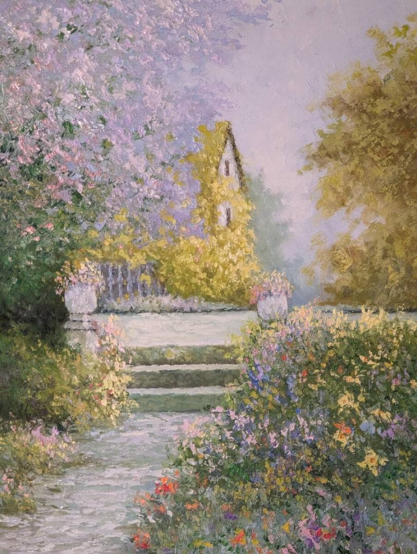 真作】絵画 チョウ・テリン 油彩 陽光 光溢れる小径 箱・黄袋入 Y140