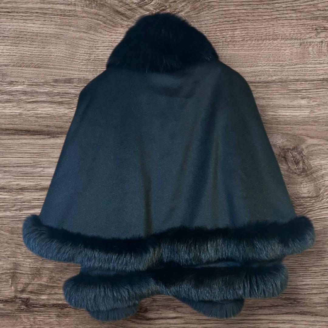 ☆ROSASE CLUB☆カシミヤブルーフォクスファー付きケープコート