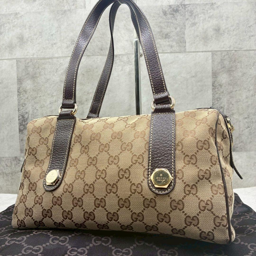 美品✨ グッチ GG キャンバス ミニボストン バッグ 肩掛け ハンドバッグ GUCCI（グッチ） ブラック 黒 グレー ゴールド金具 GGキャンバス
