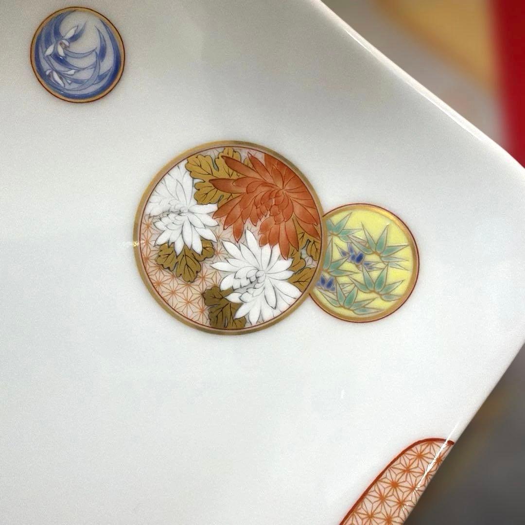 深川製磁　宮内庁御用達　寿赤絵　角皿&銘々皿 No.4-46