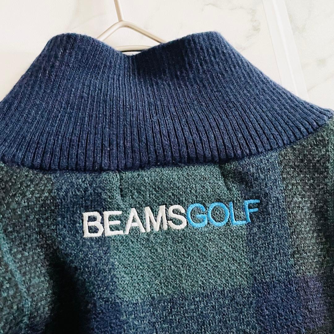 4247 美品 ビームスゴルフ ハーフジップ ニットジャケット 裏地付き 緑