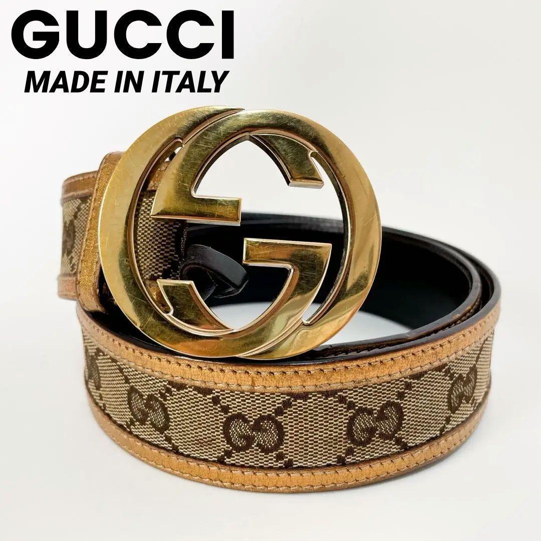 GUCCI インターロッキングベルト茶色ゴールド金具グッチ