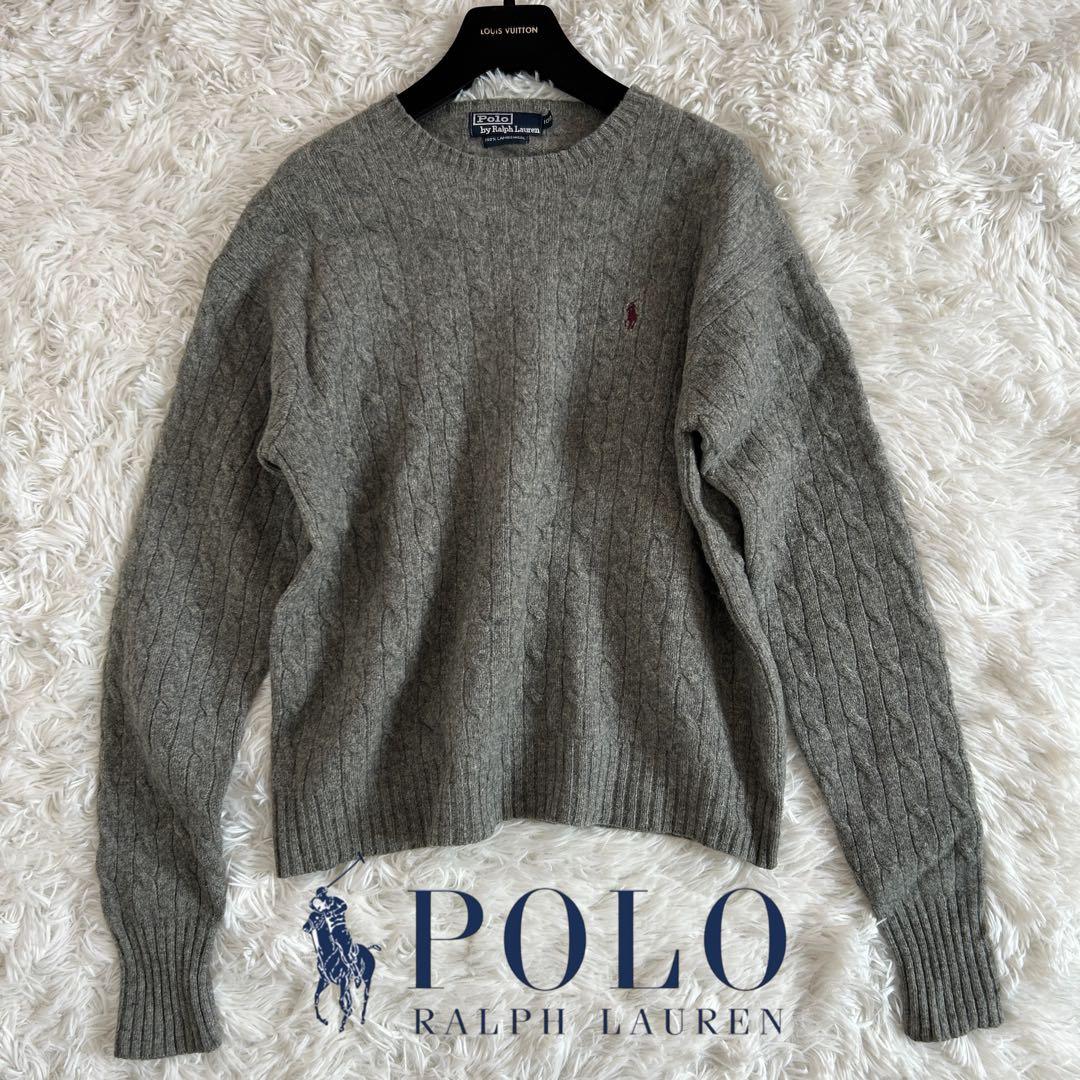 ポロ ラルフローレン ニット ウール100％ レディース L 大きめ グレー