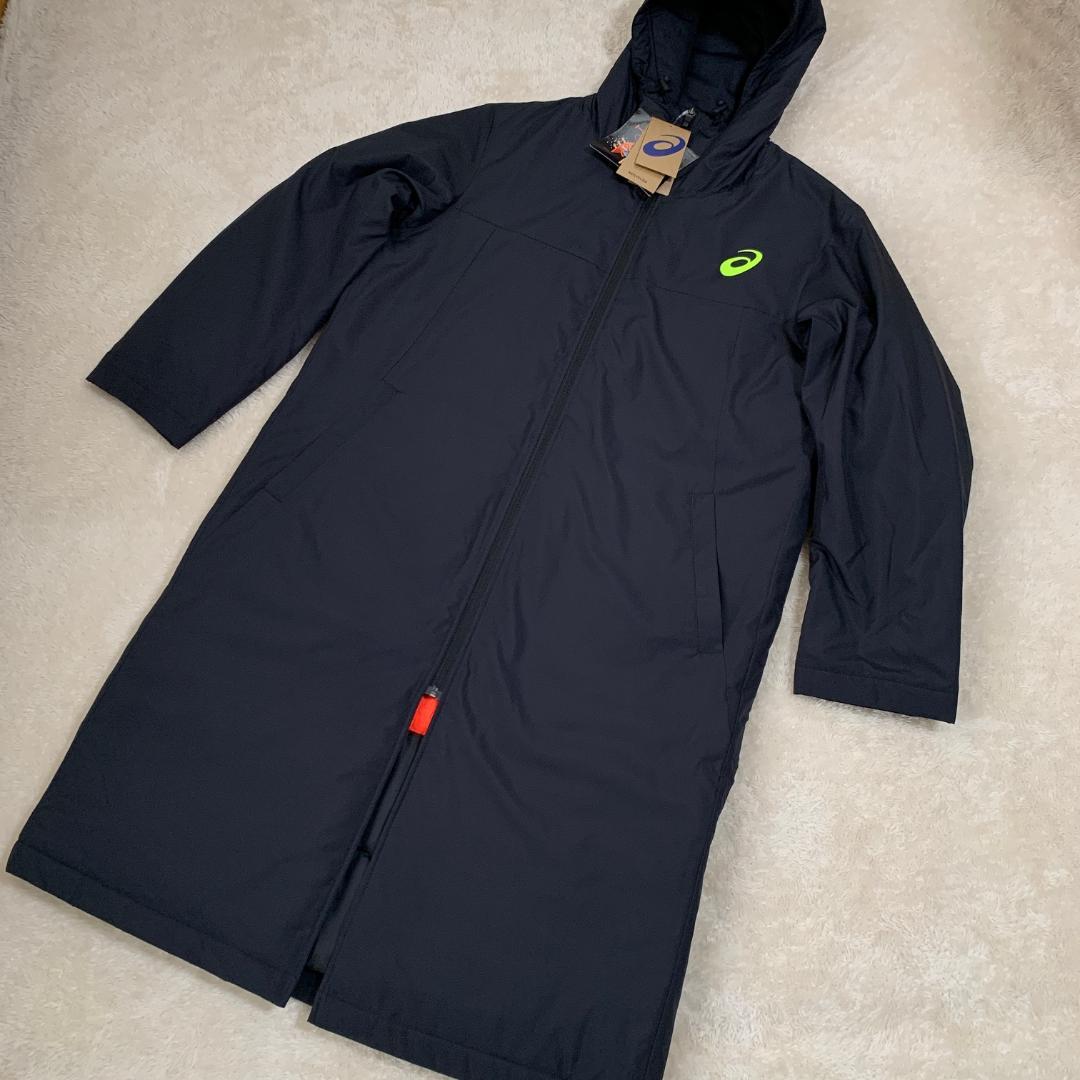 アシックス（ASICS）中わたロングコート ベンチコート 黒　M ASICS（アシックス） 中わたロングコート ベンチコート アウター 中綿