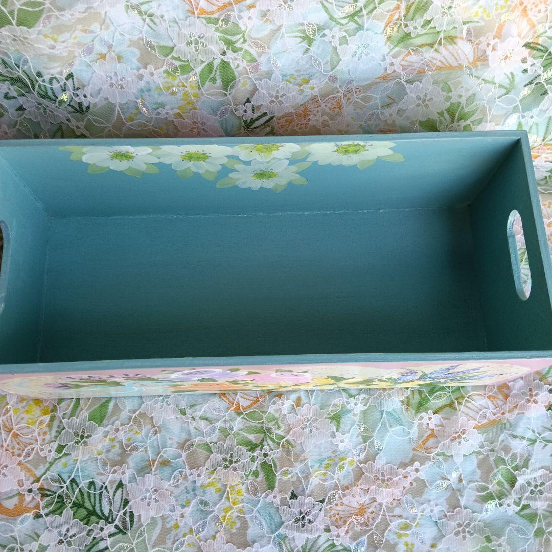 トールペイント 作品花小物入れピンク色水色収納ボックス