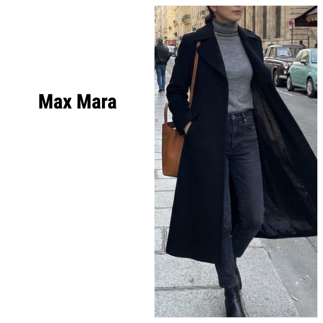 【Max Mara】白タグ　マックスマーラ 比翼ボタン　ロングコート 黒 Max Mara - 極美品 マックスマーラ Max Mara コート 白タグ ステン