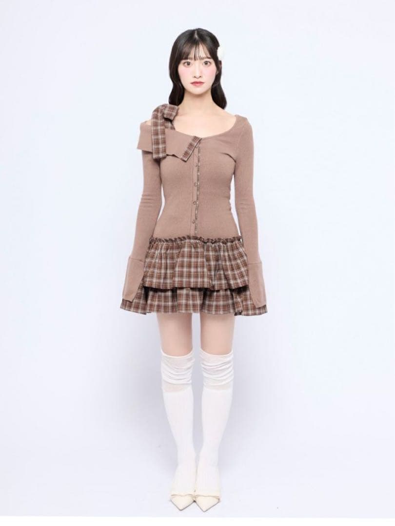 m*♪様 BUBBLESバブルスチェックリボンワンショルワンピース BUBBLES