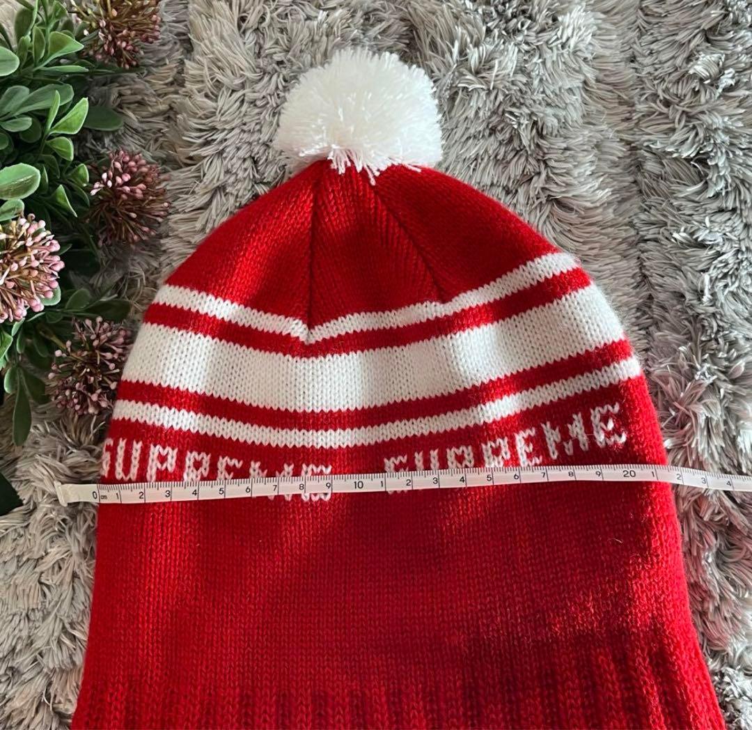 シュプリームボンボンニット帽 赤白supreme編み込みロゴ - メルカリ