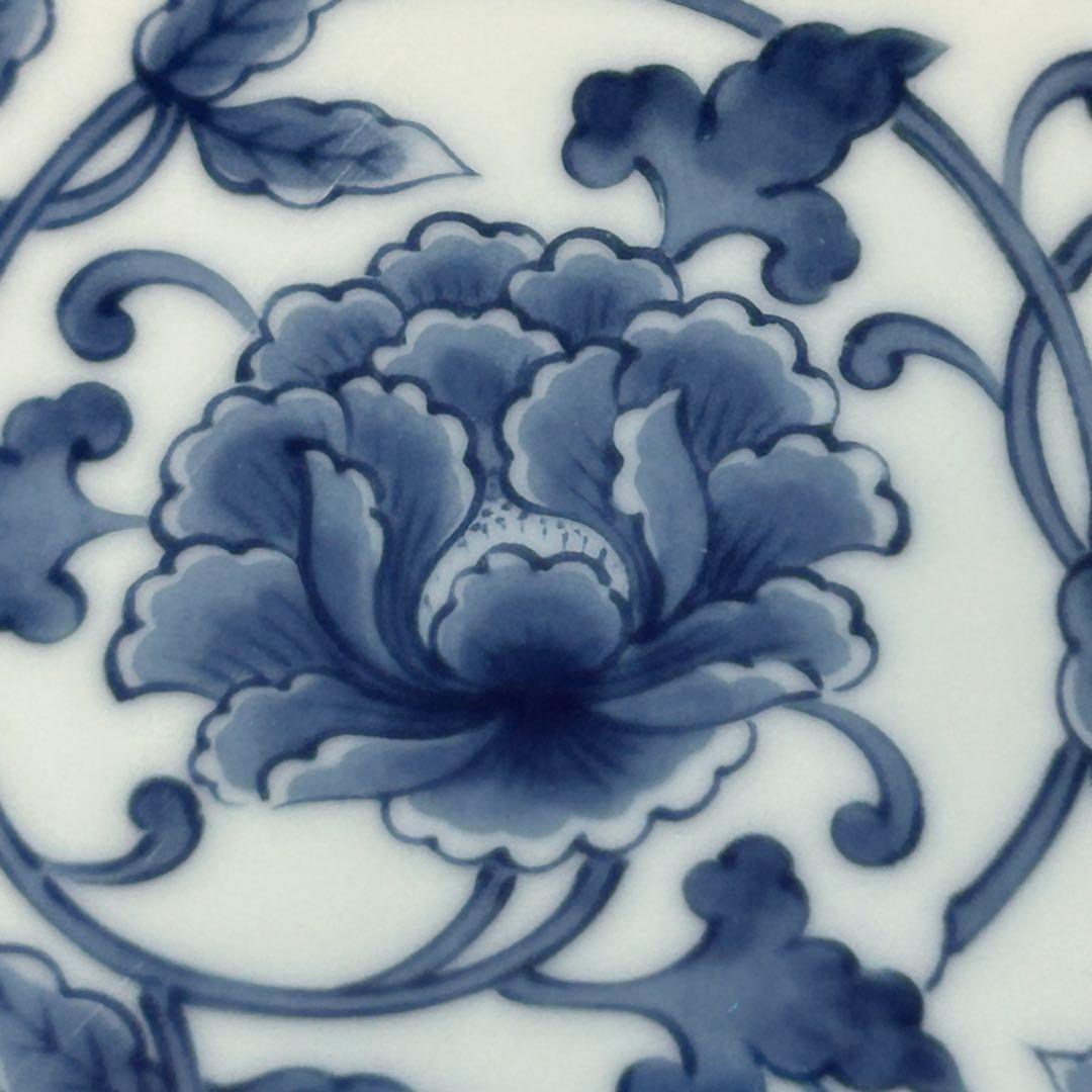 橘吉 たち吉 青花唐草 牡丹 大皿 中深皿 盛皿 陶磁器 直径29.5