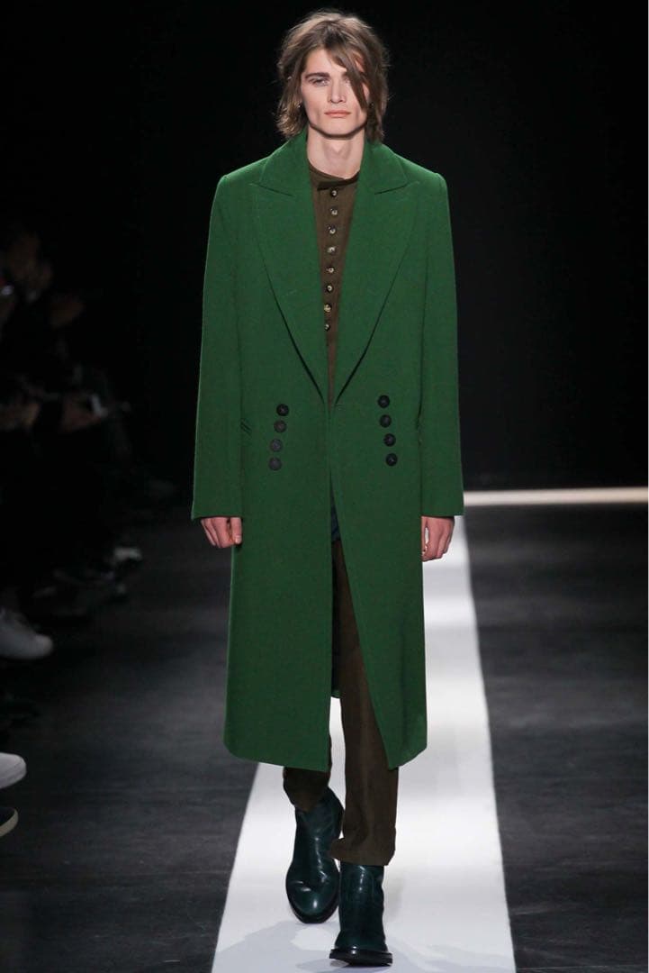 15FW Ann Demeulemeester ウール ダブル ロングコート 緑 Ann