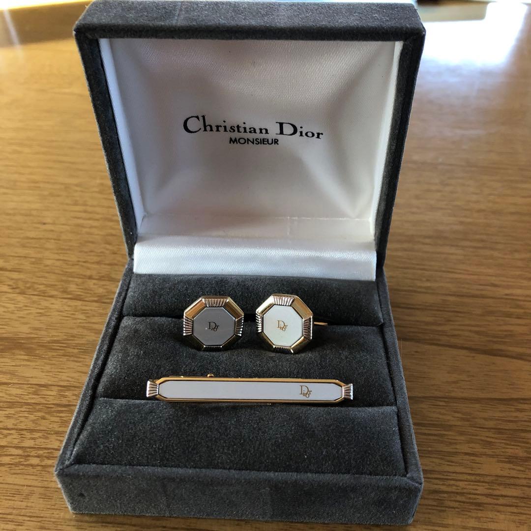 クリスチャンディオール ネクタイピン カフス セット ホワイト