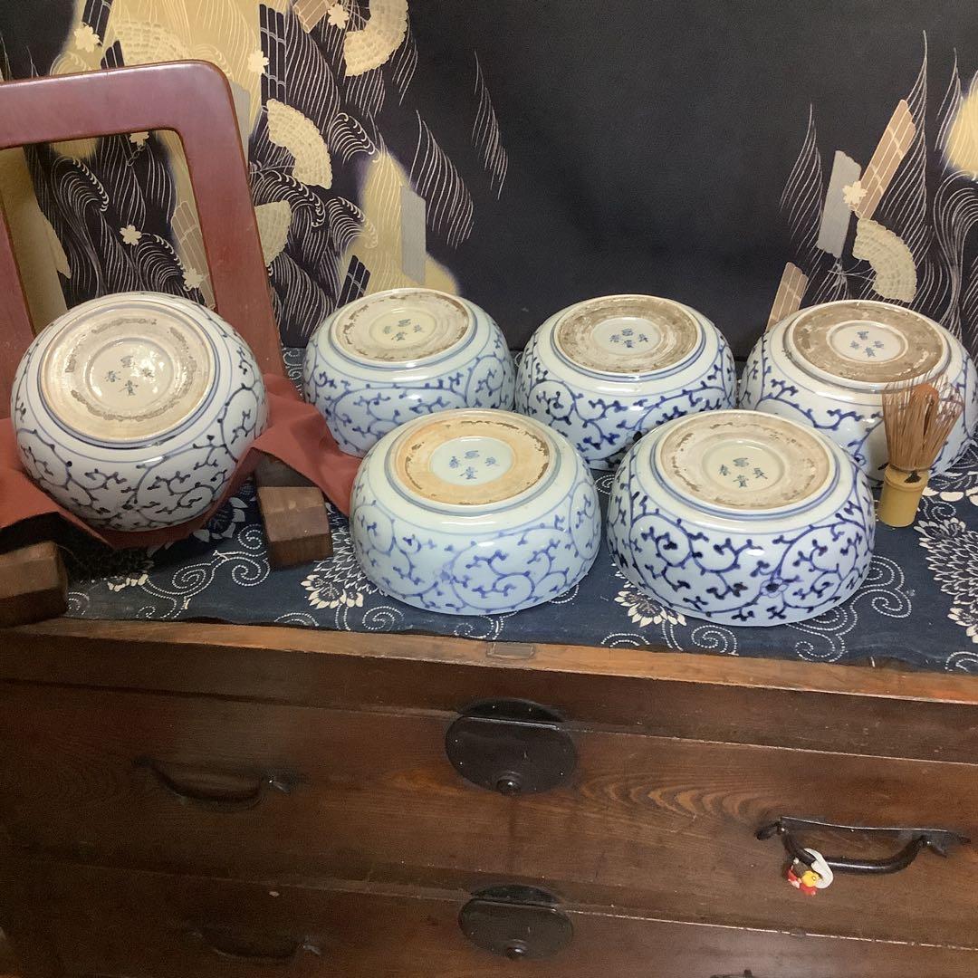 古伊万里 蛸唐草 富貴長春 大膾皿 江戸 6客 李朝・大聖寺・輪島塗