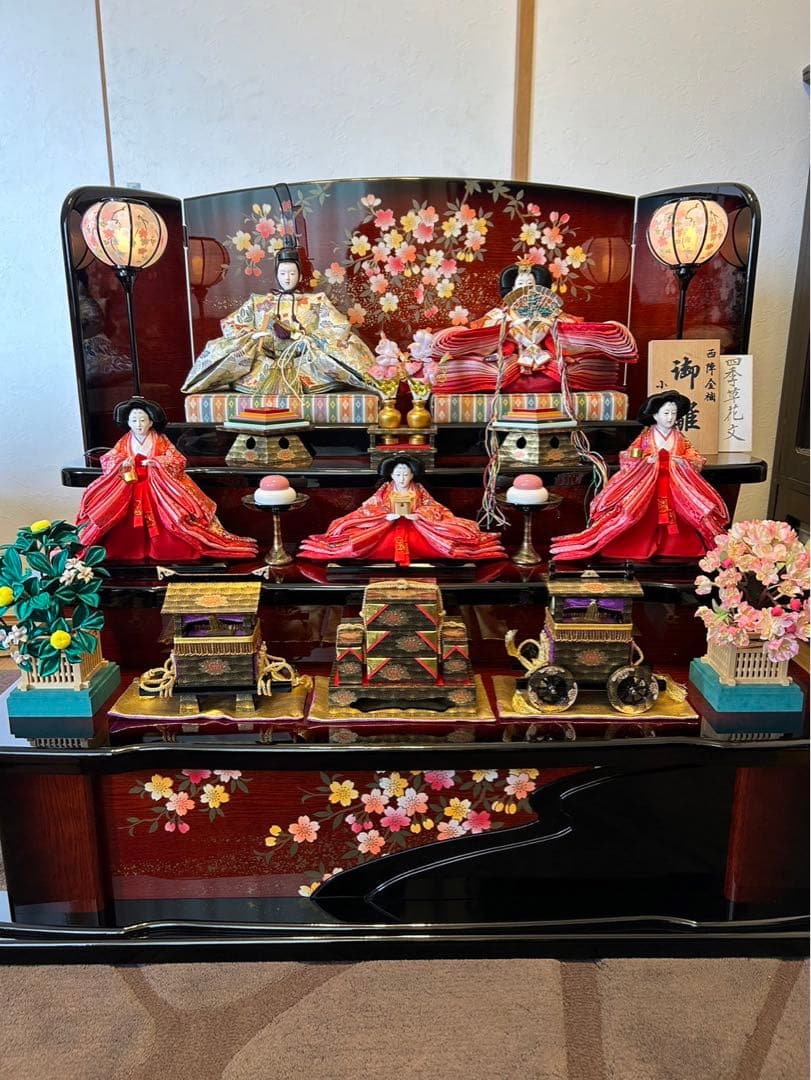 3段雛人形　西陣金襴　小野隆山作　送料込み 雛人形 久月 ひな人形 三段飾り 五人飾り 銘木シリーズ 栃 秀峰雛