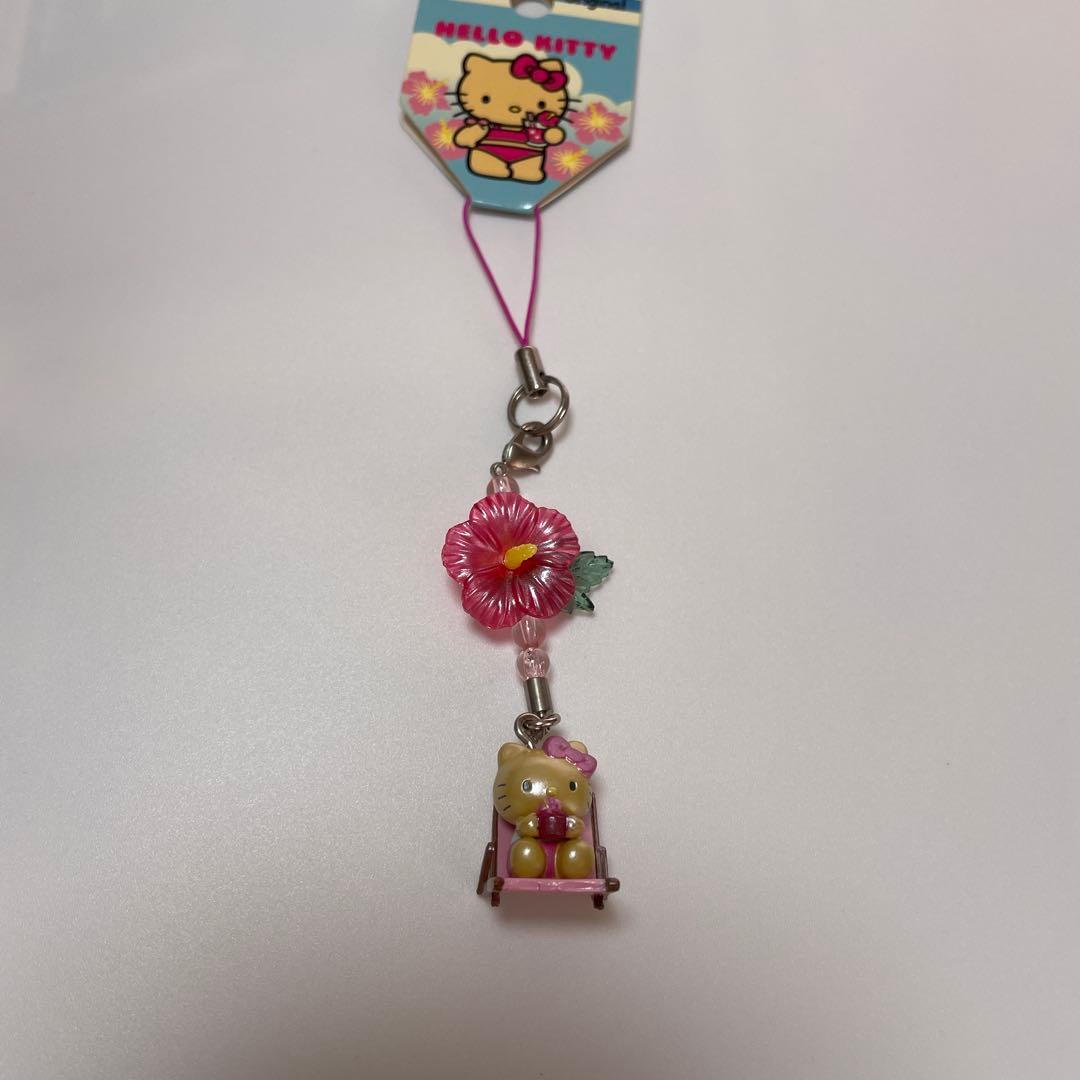 【美品】ハローキティ 根付 ハイビスカス 日焼け ビーチチェア ストラップ サンリオ ハローキティ 日焼けシリーズ ボールチェーンマスコット