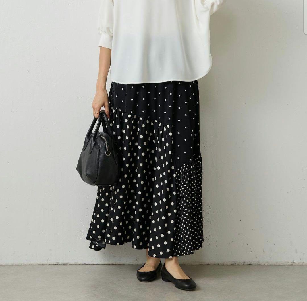 未使用級♥ ビアズリー【Free】マキシ丈 ドットパッチワーク ロング