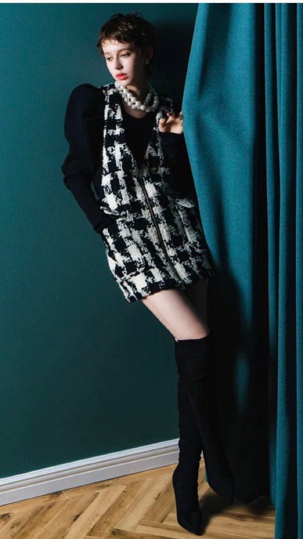 sheller シェリエ gingham tweed jumper skirt skirt シェリエ gingham