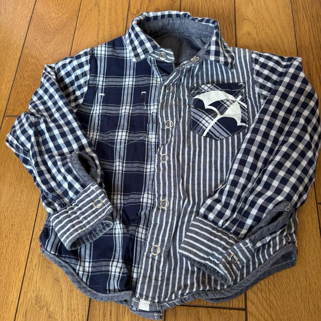 チェック柄長袖シャツ 95サイズ ネイビー系 - メルカリ