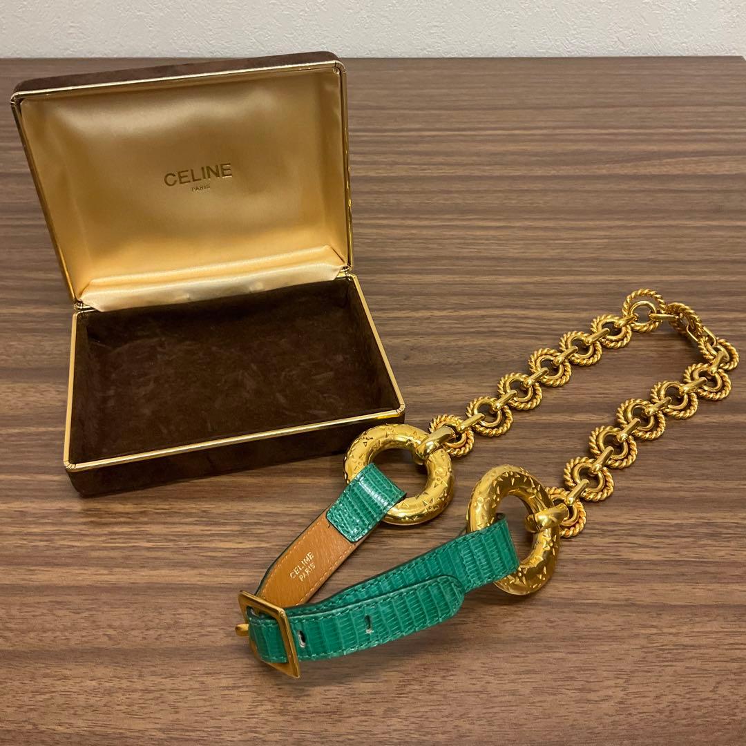 ◎CELINEセリーヌ チェーンベルト レザー グリーン 65cmヴィンテージ セリーヌ(CELINE)セリーヌ マカダム ヴィンテージ チェーン ベルト
