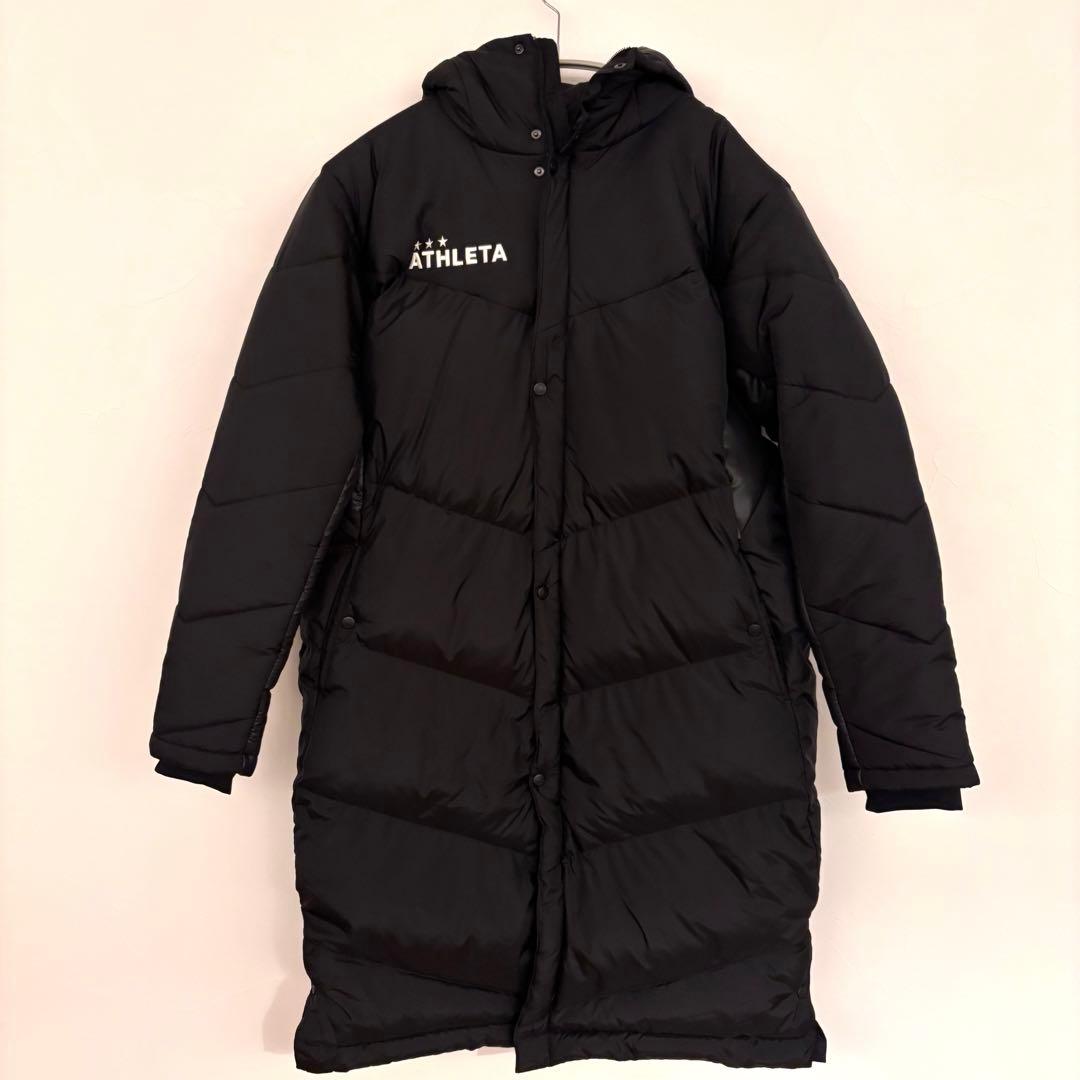 最終価格　極美品　ATHLETA　アスレタ　ダウンベンチコート　黒　Oサイズ ATHLETA（アスレタ） コート アウター ベンチコート ロング コート