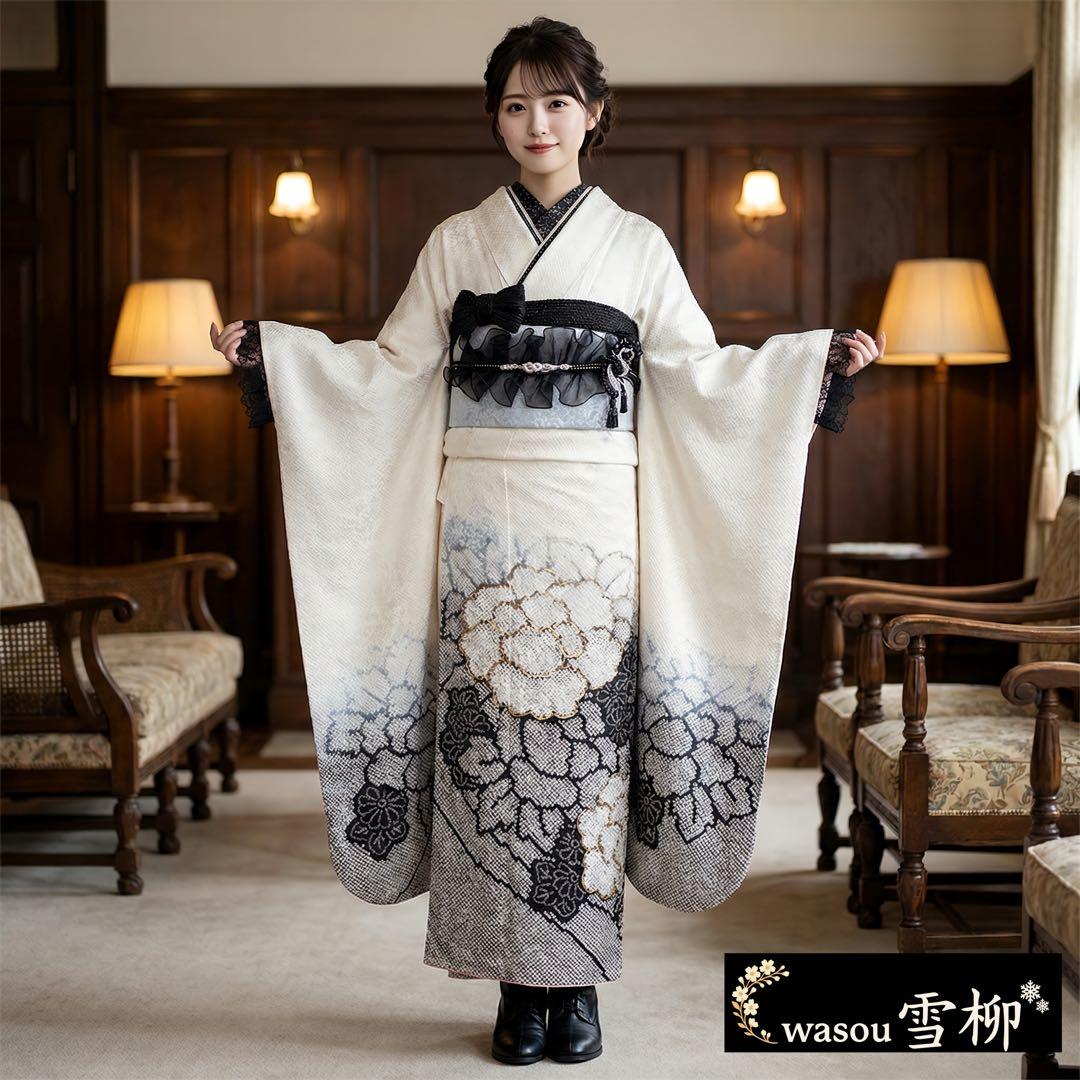 総絞り素敵なモノトーン♡振袖フルセット モード可愛く 成人式 - メルカリ