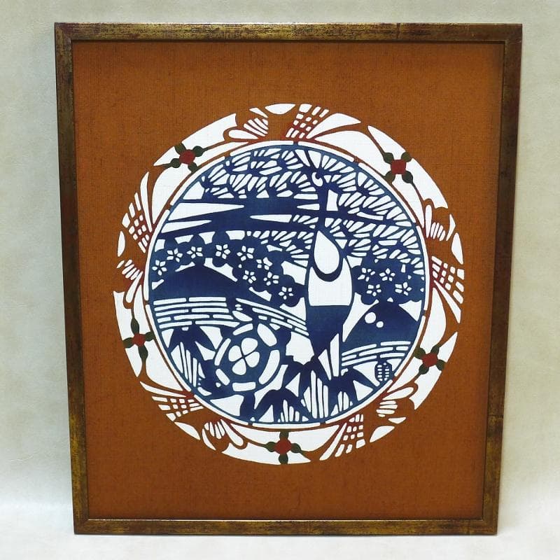 人間国宝・稲垣稔次郎 ／ 額装・型染作品 ／ 京都「染殿」製・伝統工芸 人間国宝・稲垣稔次郎 ／ 額装・型染作品 ／ 京都「染殿」製・伝統工芸