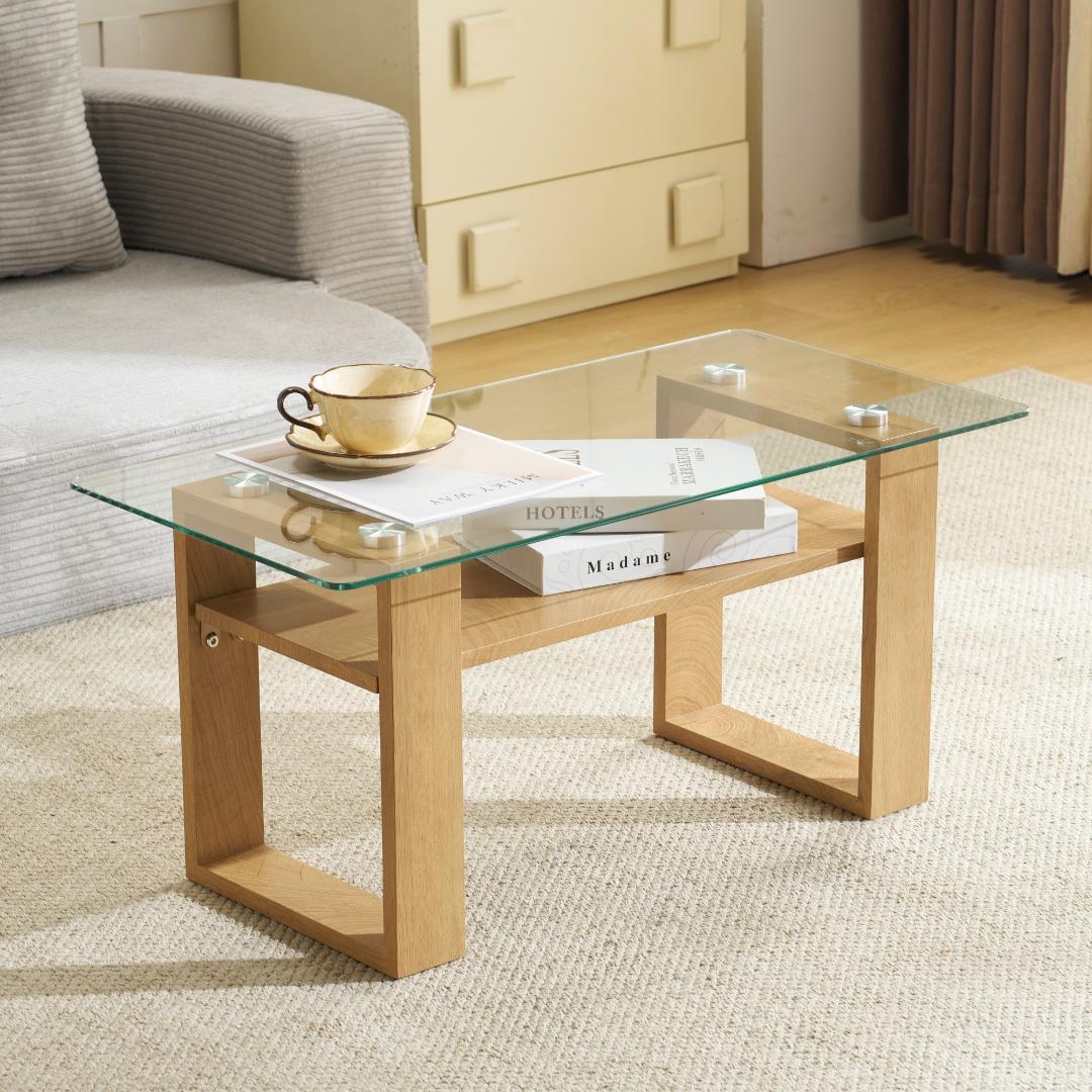 ガラステーブル ローテーブル 幅80x奥40x高38.5cm 組立簡単ナチュラル ガラステーブル ローテーブル 幅80x奥40x高38.5cm 組立簡単ナチュラル