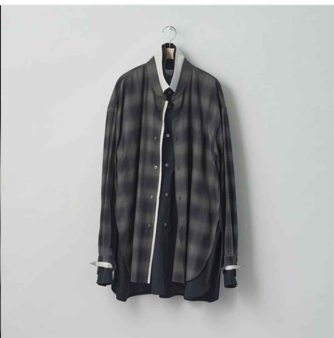 トップス stein Oversized Layered Shirt DARK NAVY) OVERSIZED LAYERED FLANNEL SHIRT #DARK NAVY CHECK [ST.463] _ stein